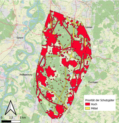 Kartierung von Infrastruktur und gefährdeten Objekten in der Modellregion Waldbrandmanagement nördliche Rheinebene
