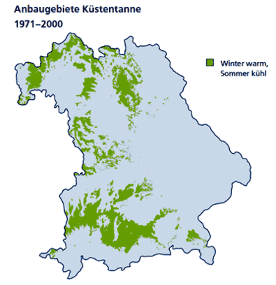 Anbaugebiet der Küstentanne in Bayern 1971-2000