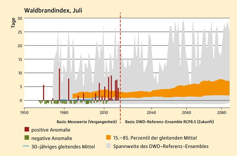 Komplizierte Grafik des Waldbrandindex, Juli
