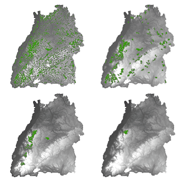 Die um mögliche Störeinflüsse reduzierte Waldflächen Baden-Württembergs