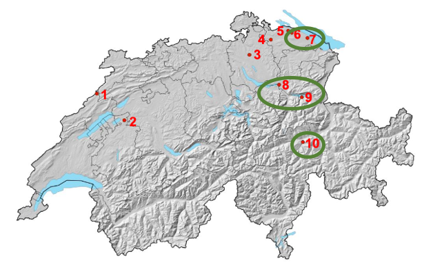 Lage der 10 ausgewählten Standorte