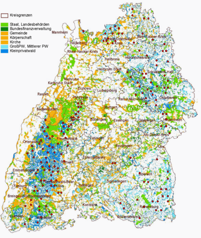 Die am Testbetriebsnetz Kleinprivatwald teilnehmenden Betriebe verteilen sich über ganz Baden-Württemberg und bilden unterschiedliche naturräumliche Gegebenheiten ab.
