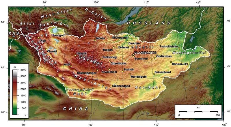 topografische Karte der Mongolei
