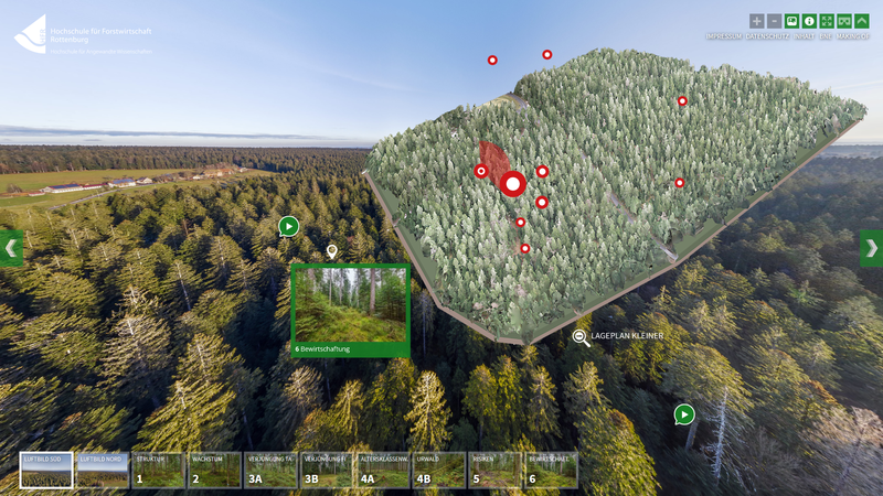 Eingangsbild und Navigationsübersicht des digitalen Waldbegangs