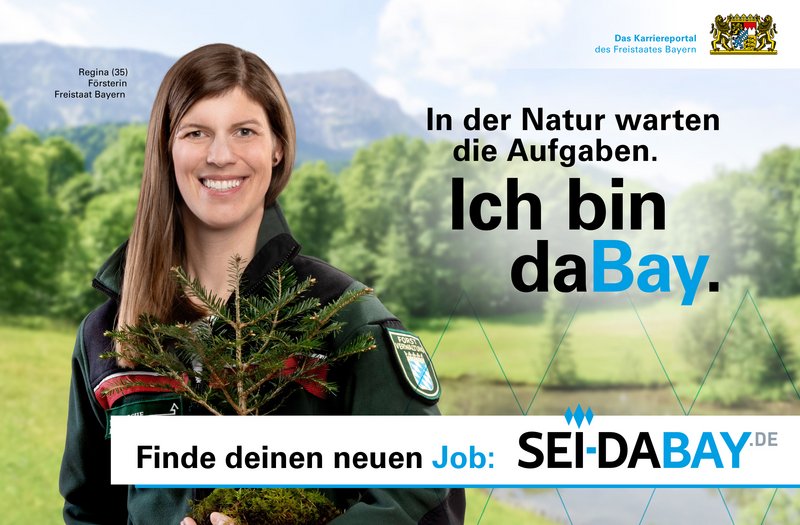 Werbebanner mit einer Frau in Forstuniform