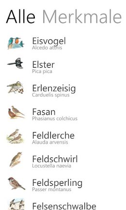 Vogelführer für Smartphones: Merkmale