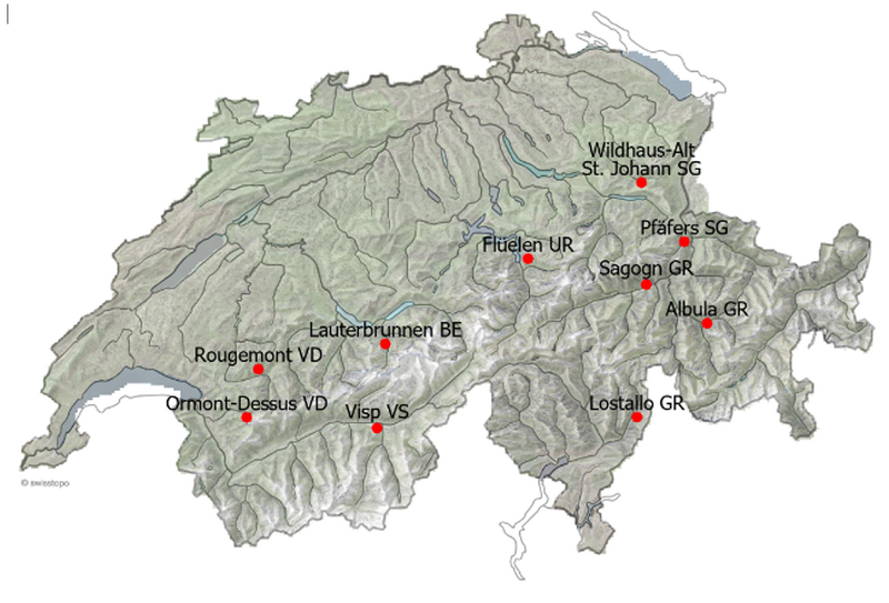 Lage der zehn Versuchsflächen.