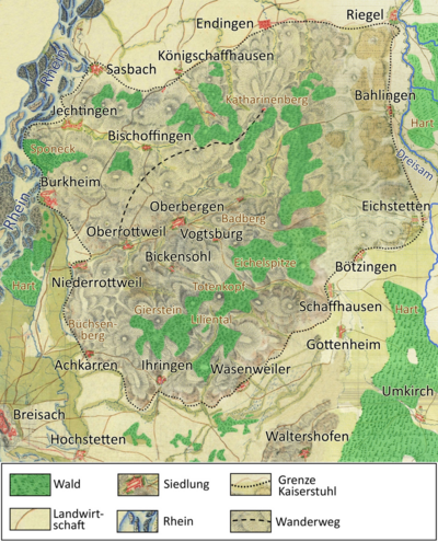 Waldarmer Kaiserstuhl mit Rhein und Dreisam um 1790
