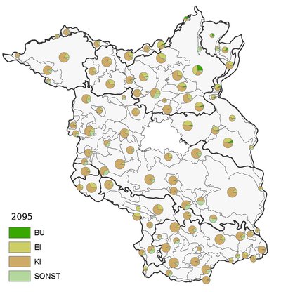 Anteile der Bestandeszieltypen nach Hauptbaumarten in den forstlichen Wuchsbezirken für Dekade D2095
