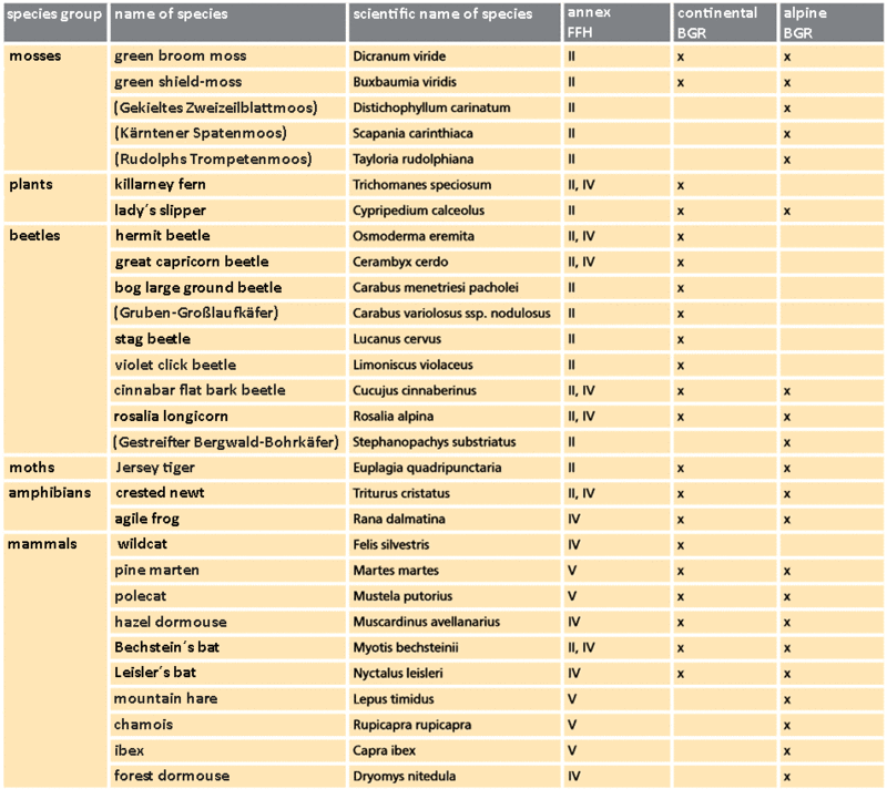Green, amber or red? Species protected by the FFH Habitats Directive in