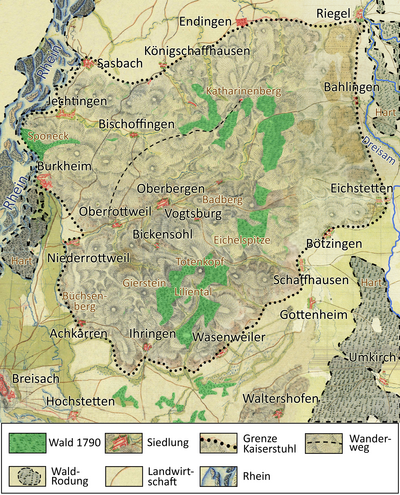 Minimaler Waldanteil im Kaiserstuhl 1790; Waldrodungen außerhalb des Kaiserstuhls nach 1790
