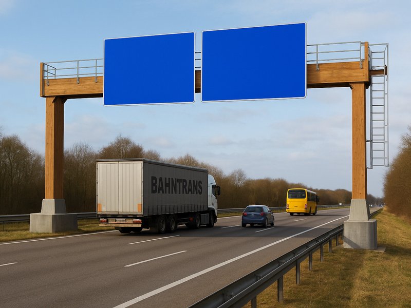 Fotorealistische Animation einer Verkehrszeichenbrücke aus Holz