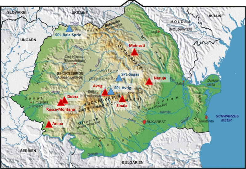 Lage der verwendeten Bestände und Samenplantagen (SPL) in Rumänien