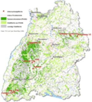 Lage der untersuchten Bestände in Baden-Württemberg