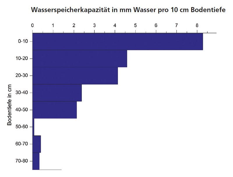 Durchschnittliche Wasserspeicherkapazität pro 10 cm Bodentiefe