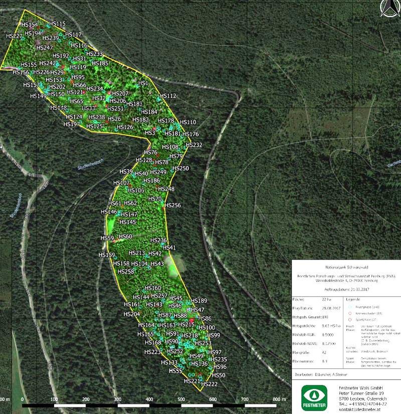 Vermeintliche Hotspots in der Entwicklungszone des Nationalparks Schwarzwald nach einer UAV-Befliegung und Auswertung