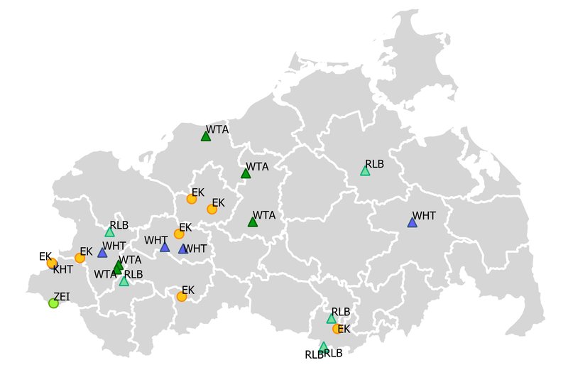 Karte von M-V mit den 26 dauerhaften Versuchsflächen
