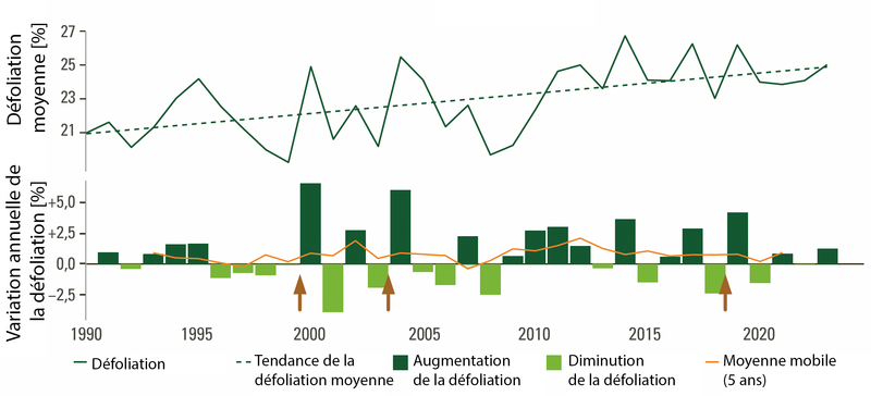 Graphique de la défoliation depuis 1990