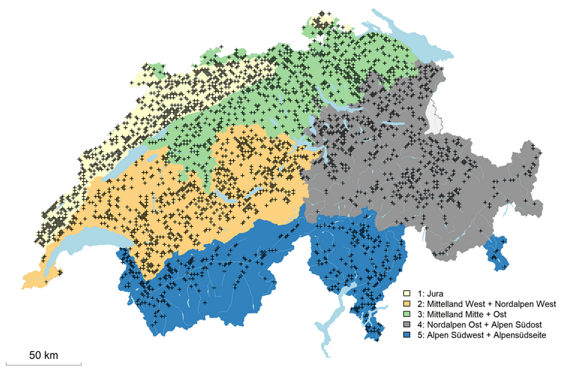 Einteilung der fünf untersuchten Grossregionen