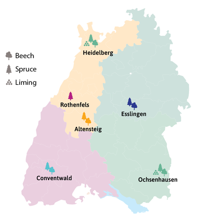 Figure 2: The data go back up to 30 years and come from the intensive environmental monitoring sites of the FVA, spread over six locations in Baden-Württemberg.