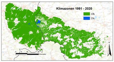 Klimazonen-Zordnung der Waldgebiete im Harz 1991-2020