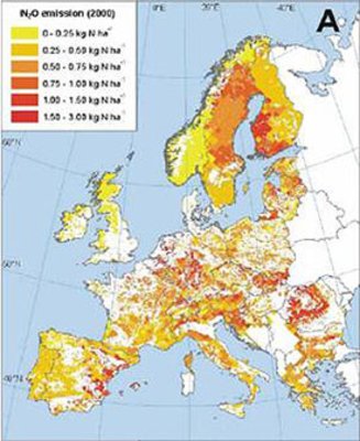 NO2-Emission in Europa aus Waldböden