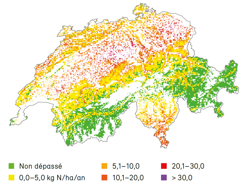Dépassement des charges critiques des dépôts atmosphériques azotés Dépassement des charges critiques des dépôts atmosphériques azotés