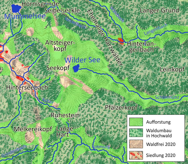 Veränderung des Gebiets 1790 bis 2020: Aufforstung und Umwandlung der Weidewälder in Hochwald.