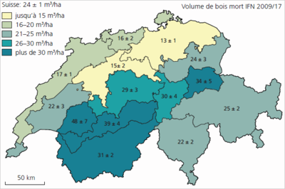 Volume de bois mort de Suisse d’après l’IFN (ans 2009-17)