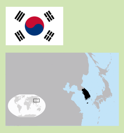 Karte, die die Lage Südkoreas auf der Weltkarte zeigt