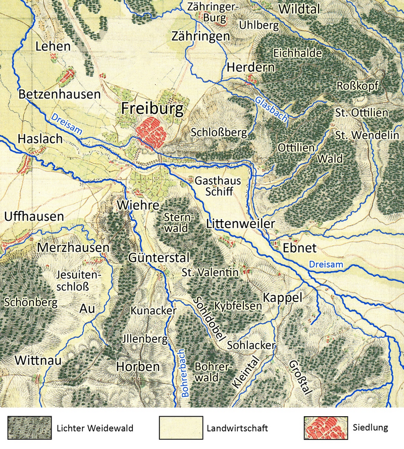 1790 betrug der Waldanteil am Stadtgebiet nur 28 %. Prägend war die landwirtschaftliche Nutzung, die bebaute Fläche war gering.