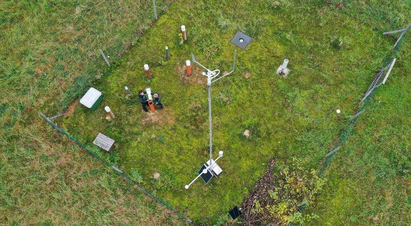 Aerial view of a forest climate station