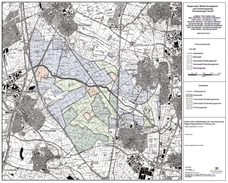 Übersichtskarte Regionales Waldschutzgebiet und Erholungswald Schwetzinger Hardt