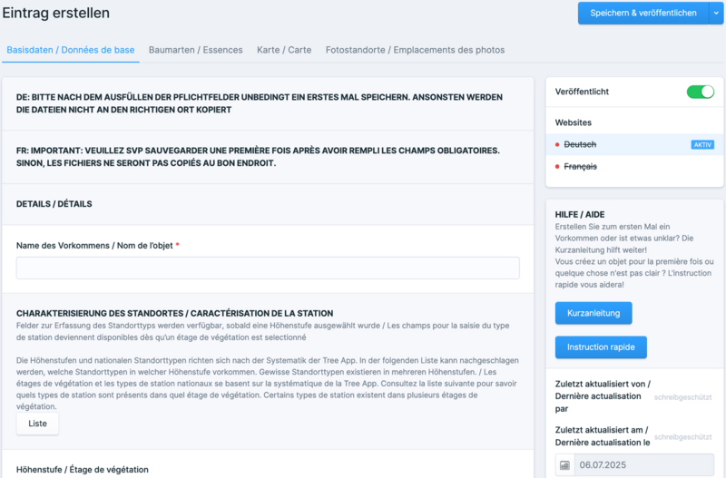 Dokutool-Eingabemaske