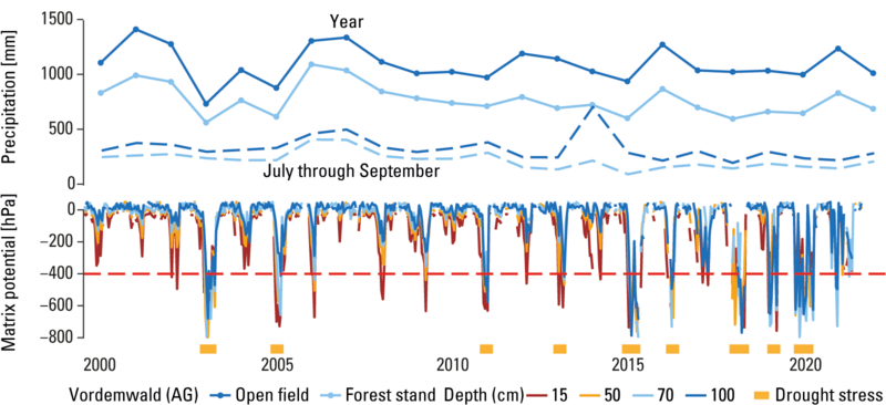 Graph Climate-relevant water flows on selected LWF areas