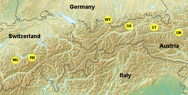 Posizione geografica dei siti studiati