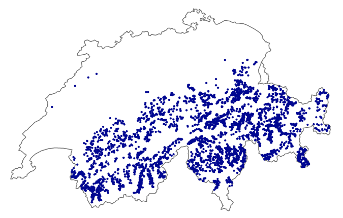 sample areas for forest spread in potential avalanche release areas