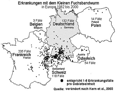 Verbreitung der Echinokokkus-Erkrankungen in Europa