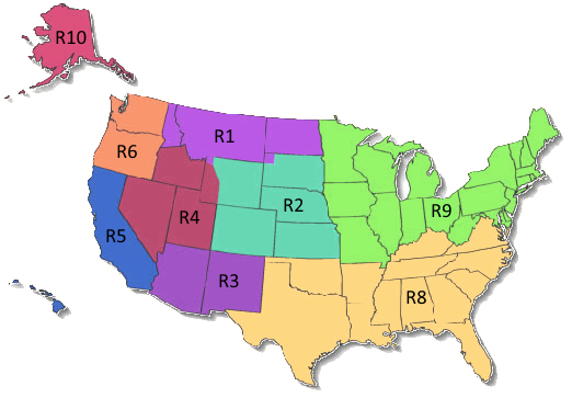 Regionen des Forest Health Monitoring (FHM) Programms in den USA