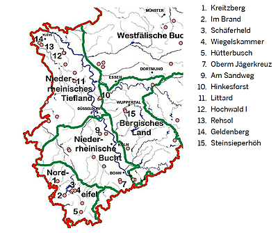 Wuchsgebiete mit Naturwaldzellen in NRW