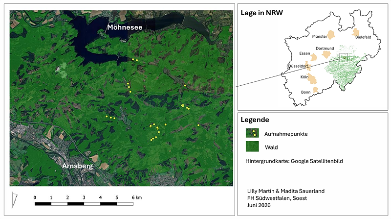 Karte mit Probepunkten im Arnsberger Wald