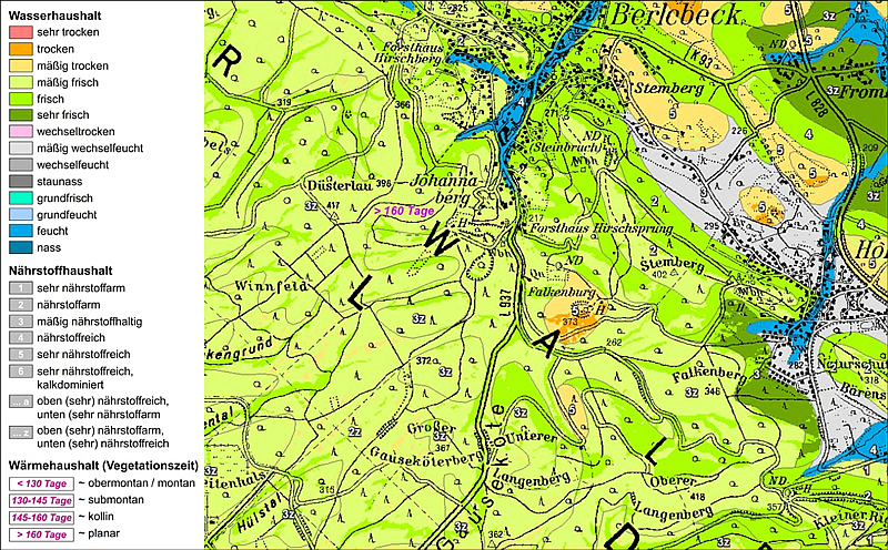 Darstellungsbeispiel der Forstlichen Standortkarte NRW 