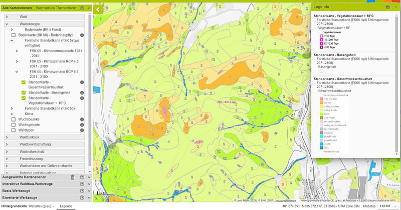 Darstellungsbeispiel Forstliche Standortkarte 1 : 5.000 für das Klimaszenario RCP8.5