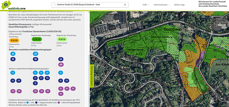 Zuordnung von Waldentwicklungstypen zu Standorttypen von Waldbeständen im interaktiven Unterstützungssystem zur Wiederbewaldung im Internetportal Waldinfo.NRW 
